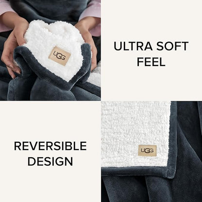 UGG Nita King/California King Blanket Fleece Fluffy Reversible Soft Fuzzy Bedding Cozy Plush Oversized Blanket Machine Washable Bedroom Decor for Big Couch or Bed, 110-inch x 90-inch, Charcoal Grey