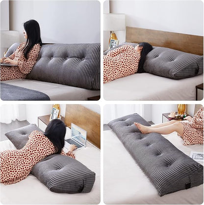 Large Headboard Pillow Headboard Wedge Pillow Bed Rest Reading Pillow Bolster Triangular Pillow for Sitting in Bed-Backrest Positioning Support Long Pillow for Daybed (Full: 54x8x20 Inches,Grey)