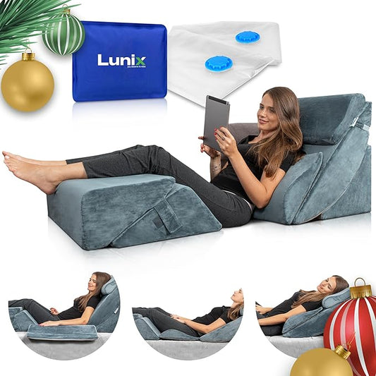 Lunix 6pcs Orthopedic Bed Wedge Pillow Set, Post Surgery Memory Foam for Back, Neck, and Leg Pain Relief, Adjustable Sitting Pillow for Sleeping, Acid Reflux and GERD, Hot Cold Pack, Navy