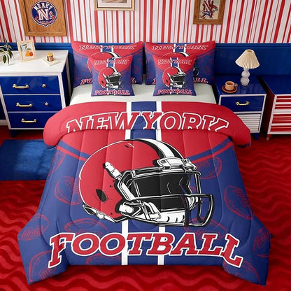 Feelyou Football Comforter Set with Sheets 7 Piece King Size Ball Games Bed in a Bag Kids Boys Girls Rugby Bedding Set City of Footballs Bedroom Decor Rugby Sports