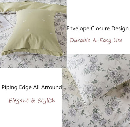 FADFAY Rose Duvet Cover Set Vintage Peony Floral Bedding Botanical Quilt Cover Set Shabby Farmhouse Bedding 100% Cotton Soft Comforter Cover with Hidden Zipper Closure 3Pcs, King/California King Size