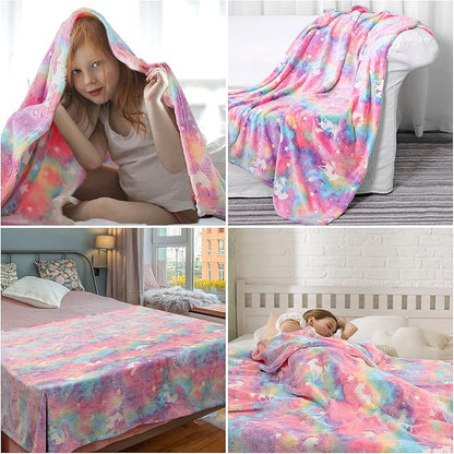 SALIMAH Glow in The Dark Blanket Unicorns Gifts for Girls, Toys for Girls Age 2 3 4 5 6 7 8 9 10 Year Old, Soft Kids Blankets Gifts for Grandkids Teens for Christmas Birthday, 50"x60"