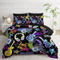 Colorful Guitar Comforter 7Pcs Musical Note Headphone Radio Star Bedding Set for Kid Teen Girl Boy Adult Cartoon Rock Music Quilt Bed Set Queen with 2 Sheets,2 Pillowcases,2 Throw Pillow Covers
