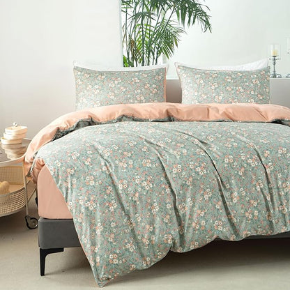 Queen Duvet Cover Floral 100% Brushed Microfiber 3 Pieces Vintage Chic Floral Garden Vibrant Botanical Floral Pattern Printed Queen Duvet Cover Flower with Zipper Closure (Floral, Queen)