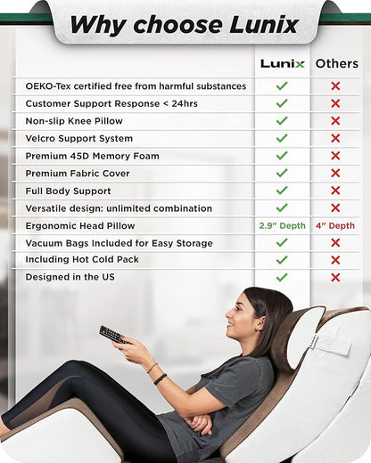 Lunix 4pcs Orthopedic Bed Wedge Pillow Set, Post Surgery Memory Foam for Back, Knee, Leg Pain Relief, Adjustable Sitting Pillow for Sleeping, Acid Reflux, GERD, with Hot Cold Pack, Brown/White