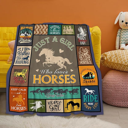 Horse Gifts for Girls Women, Horse Lover Gifts for Girls, Gifts for Horse Lover, Just A Girl Who Love Horse Blanket for Girls Kids, Horse Gifts for Christmas Birthday, Horse Blanket 60" X 50"