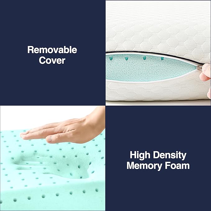 Casual Living Memory Foam Pillow Standard Size Bed 1-Pack with Hypoallergenic Removable Washable Cover for Back Stomach and Side Sleepers for Dorm Essentials, 16-inch x 29-inch, White