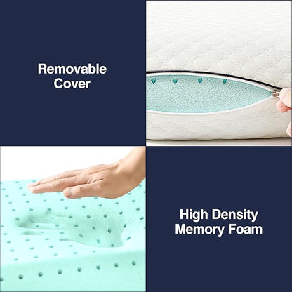 Casual Living Memory Foam Pillow Standard Size Bed 1-Pack with Hypoallergenic Removable Washable Cover for Back Stomach and Side Sleepers for Dorm Essentials, 16-inch x 29-inch, White