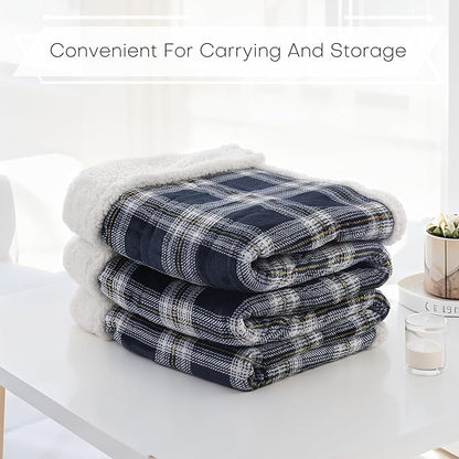 Electric Heated Blanket Full Size 72"x84" - Microplush & Sherpa Fabric Dual-Sided, 6 Heat Settings & 1-10 Hours Auto Off , Cozy Warming Throw for Home, Office, or Bed, Machine Washable, Geometric Grid