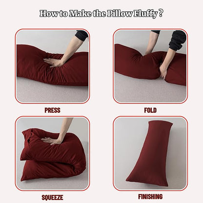 Ubauba Memory Foam Body Pillow with Cover, Full Large Body Pillows Insert for Adults with Envelope Closure Pillowcase, Firm & Fluffy Long Bed Pillows for Sleeping (20x54 inch, Red)