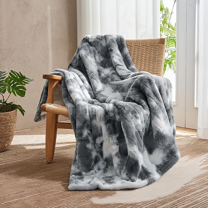 Electric Heated Blanket 50"x60",Luxury Grey Faux Rabbit Fur Electric Throw Blanket,Fast Heating Soft Fluffy Thick Electric Blanket with 6 Heating Levels & 12H Auto Off