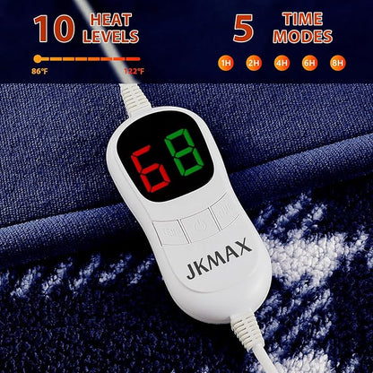 Heated Electric Blanket Queen Size - 84"x90" Flannel Heating Blanket with 10 Heating Levels & 5 Time Settings Over-Heat Protection, Winter Warmer for Adults with ETL Certification（Navy Blue）