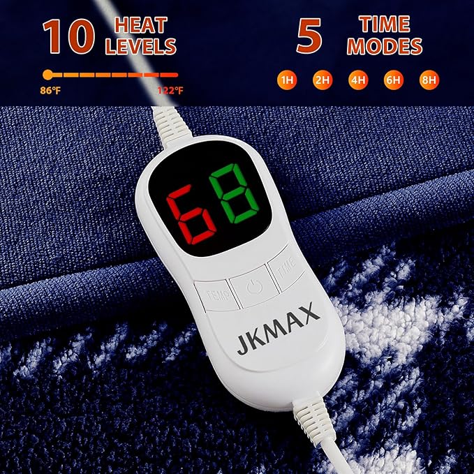 Heated Electric Blanket King Size - 100"x90" Flannel Heating Blanket with 10 Heating Levels & 5 Time Settings Over-Heat Protection, Winter Warmer for Adults with ETL Certification（Navy Blue）
