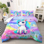 Kid Unicorn Comforter Set Full Size 3Pcs Butterfly Rainbow Flower Star Pattern Quilt Bedding Set for Boys Girls with 1 Comforter and 2 Pillowcases