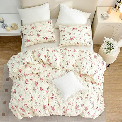 Jane yre Floral Duvet Cover Twin 3 Pieces Bedding Set Brushed Microfiber Twin Garden Style Flower Pattern Flower Twin Duvet Cover, with Zipper Closure, Luxury Soft Breathable Comfy
