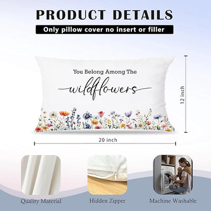 Inspirational Spring Wildflower Pillow Covers 12x20 Set of 2, Hello Bloom Floral Decorative Lumbar Pillow Covers for Baby Girls Nursery Room Bedroom Dorm