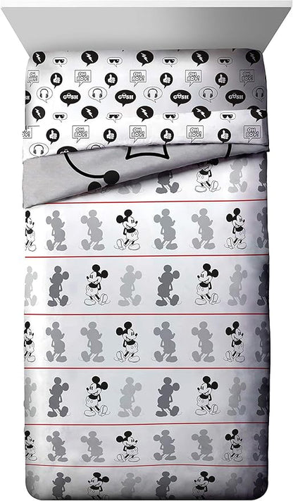 Jay Franco Disney Mickey Mouse Jersey 4 Piece Twin Bed Set - Includes Reversible Comforter & Sheet Set - Super Soft Fade Resistant Polyester (Official Product)