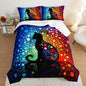 Black Cats Comforter Queen Bedding Sets for Girls,Colorful Abstract Dots Bed Set for Kids Boys Teens Toddler Room Decor,Bohemian Style Art Aesthetics Comforter Sets with 2 Pillowcases.