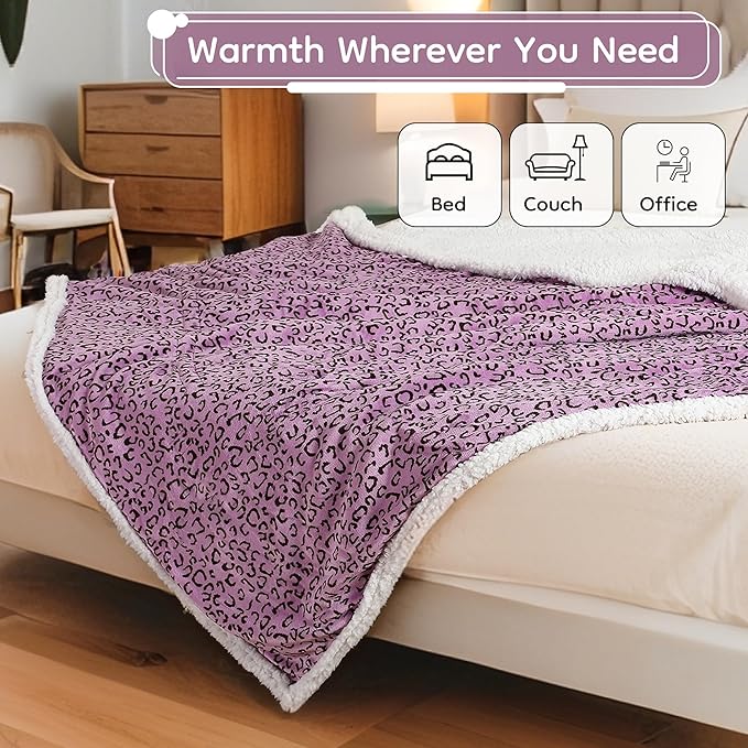 Electric Heated Blanket Full Size - 72"x84", Leopard Print Flannel Soft Heating Blanket, 10 Heating Levels, 1-12 H Auto Shut Off, Breathable Warm and Washable for Bed, Black Purple