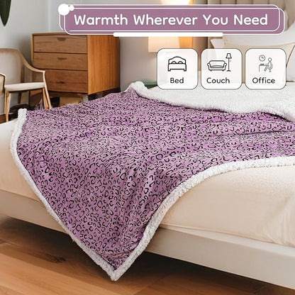 Electric Heated Blanket Full Size - 72"x84", Leopard Print Flannel Soft Heating Blanket, 10 Heating Levels, 1-12 H Auto Shut Off, Breathable Warm and Washable for Bed, Black Purple
