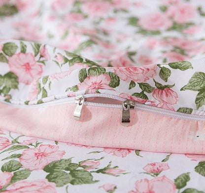 FADFAY Duvet Cover Set Queen Pink Rose Floral Bedding Vintage Peony Flower Quilt Cover Set Shabby Farmhouse Bedding 100% Cotton Ultra Soft Comforter Cover with Hidden Zipper Closure 3Pcs, Queen Size