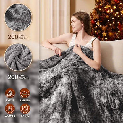 Homemate Heated Blanket Electric Throw - 50"x60" Heating Blanket Throw 1/2/4/6/8 Hours Auto-Off 10 Heat Levels Over-Heat Protection Luxury Faux Fur Sherpa ETL Certification