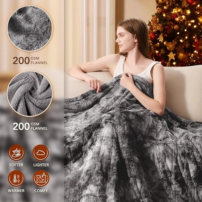 Homemate Electric Heated Blanket Full Size - 72"x84" Heating Blanket Full Size 1/2/4/6/8 Hours Auto-Off 10 Heat Level Over-Heat Protection Luxury Faux Fur Sherpa ETL Certification