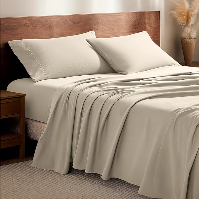 Bare Home Flannel Sheet Set 100% Cotton Twin Extra Long, Velvety Soft Heavyweight - Double Brushed Flannel - Deep Pocket (Twin XL, Sand)