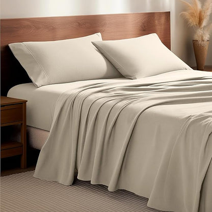 Bare Home Flannel Sheet Set 100% Cotton, Velvety Soft Heavyweight - Double Brushed Flannel - Deep Pocket (Full, Sand)