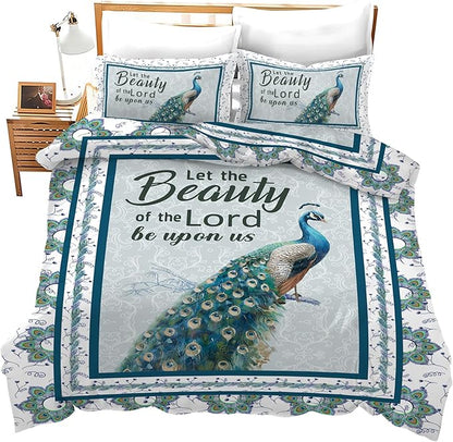 Peacock Bedding Set 3 Pieces Full Size Peacock Duvet Cover Comforter Cover Sets with 2 Pillowcases for Boys Girls Teens Women
