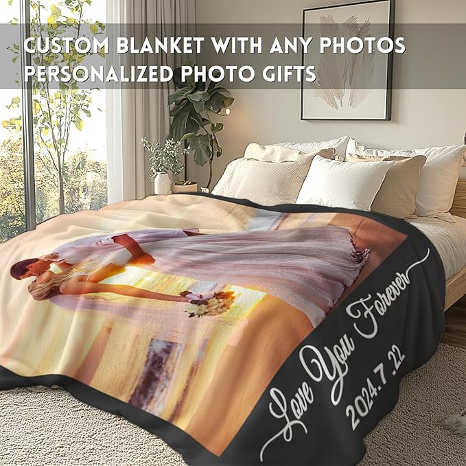 Yoke Style Ships Next Day, Custom Blanket with Photos Text, Picture Blankets Customized for Couple Gifts, Personalized Blankets and Throws Birthday Gift for Mom Dad Girlfriend Boyfriend Women Men