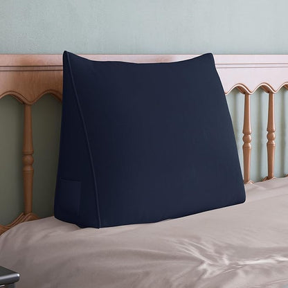 WOWMAX Back Pillow for Bed Sitting up-Bed Wedge Pillow Back Support Pillows for Bed & Sofa Couch, 85% Linen 15% Cotton Blend, Deep Blue