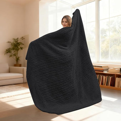 Electric Heated Blanket Full Size 72"×84" with 6 Heating Levels & 1-10Hs Auto Off, Heating Blanket Double Sided Plush Sherpa, Fast Heating, Machine Washable for Christmas Gift - Black
