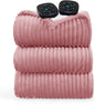 Bedsure GentleSoft Electric Blanket King Size - Soft Ribbed Flannel Heated Blanket with Dual Control, Heating with 10 Heat Settings, 10 Time Settings, 8 hrs Timer Auto Shut Off (90"x100", Pink)