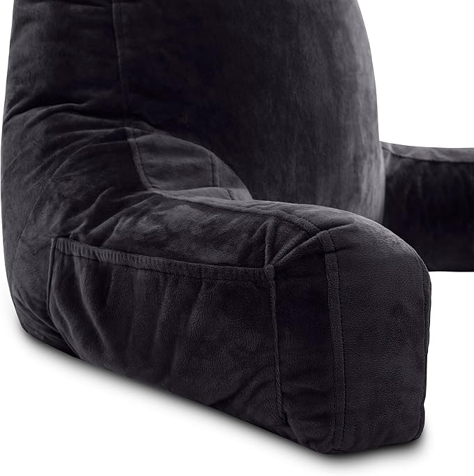 Husband Pillow XXL - Reading Pillow Bed Chair with Arms & Back Support - Black - Back Pillow for Bed Sitting Up - Bed Rest Arm Pillow - Comfy Reading Pillow for Adults