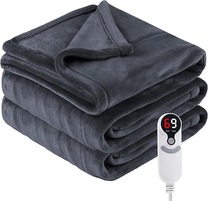 Electric Heated Blanket Twin Size 62”x84”,Soft with 6 Heating Settings 1-10 Hours Auto-Off, One Touch Operation, Machine Washable, Dark Gray