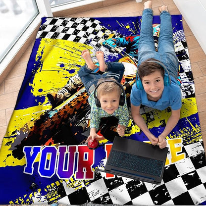 Boys Blanket Gifts Personalized Dirt Bike Blankets for Kids Toddlers Boys - 30" x 40" Custom Name Cute Car Themed Motorcycle Soft Lightweight Flannel Throws for Couch, Sofa, Bed, Office, Travel