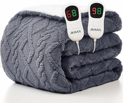 Heated Electric Blanket King Size-100"x90" Heating Blanket with 10 Heating Levels & 5 Time Settings Over-Heat Protection，Winter Warmer for Adults with ETL Certification（Grey）