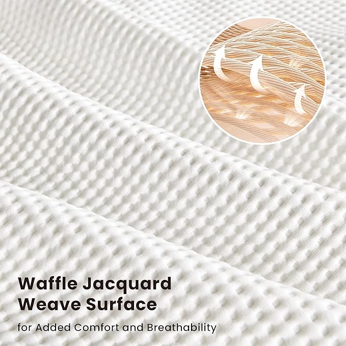Electric Heated Mattress Pad Twin Size Single Control Bed Warmer, Deep Pocket, Side Storage Pouch for Controller, Machine Washable, Waffle Jacquard, 39"x75", White