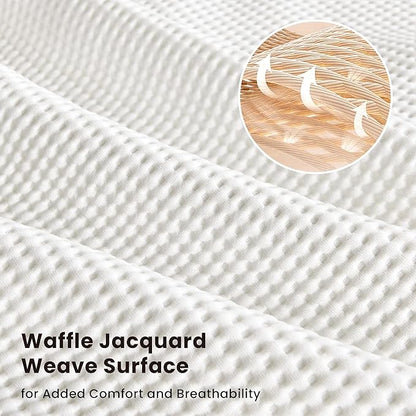 Electric Heated Mattress Pad Twin Size Single Control Bed Warmer, Deep Pocket, Side Storage Pouch for Controller, Machine Washable, Waffle Jacquard, 39"x75", White