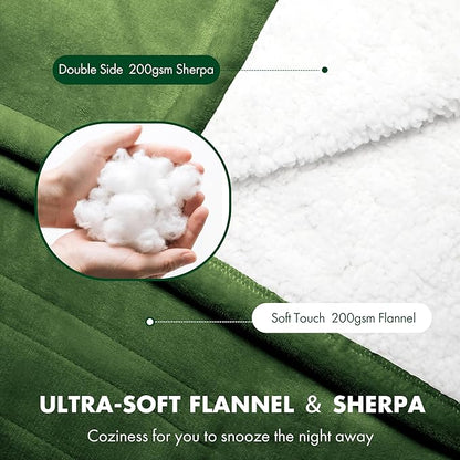 Electric Throw Blanket 50" x 60" - Soft Flannel Sherpa Heated Lap Blanket with 5 Heating Levels & 4 Hours Auto Off, Electric Throw Blanket as a Gift for Grandma, Machine Washable (Green)