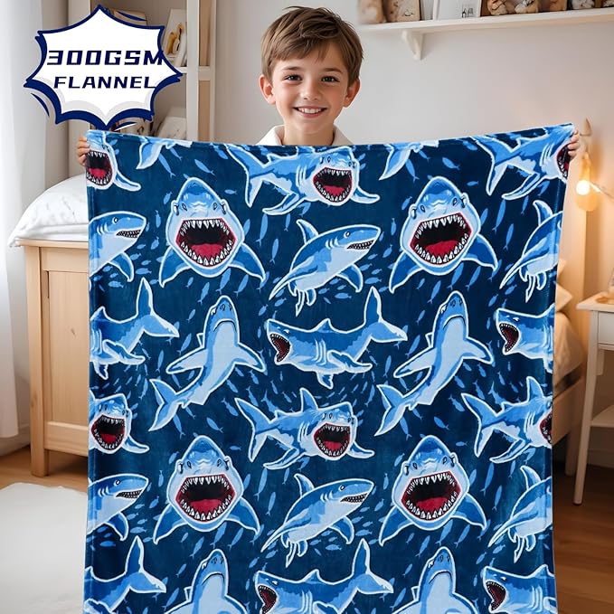 Shark Gifts Blanket for Boys 3-12 Year Old Toys - Soft Fuzzy Ocean Shark Throw Blanket for Couch & Bed, Sea Creature Fleece Plush Bedding for Bedroom Decor & Travel, 50"x60"