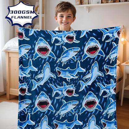 Shark Gifts Blanket for Boys 3-12 Year Old Toys - Soft Fuzzy Ocean Shark Throw Blanket for Couch & Bed, Sea Creature Fleece Plush Bedding for Bedroom Decor & Travel, 50"x60"