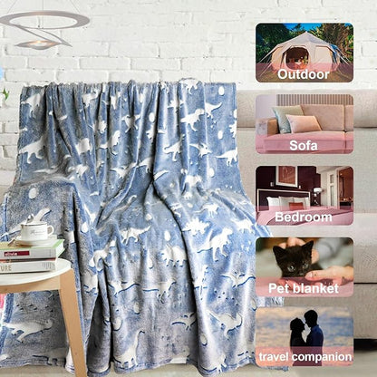 TEHALK Dinosaur Glow in Dark Blanket - Soft Fleece for Boys & Girls - Personalized Baby & Toddler Blanket - 50"x60"