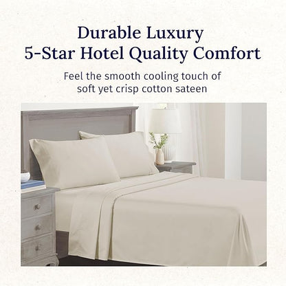 California Design Den Queen Size Sheet Set - Luxury 600 Thread Count Sateen, 100% Cotton Sheets, Deep Pockets, All Around Elastic for a Snug Fit, Hotel Quality Bedding Set - Ivory (Warm Cream)