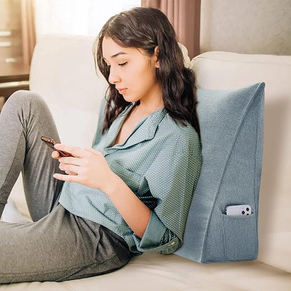 Triangular Reading Pillow Wedge Headboard Back Support Pillow for Sitting up in Bed Daybed Bolster Backrest Couch Sofa Corner Cushion Linen Gray
