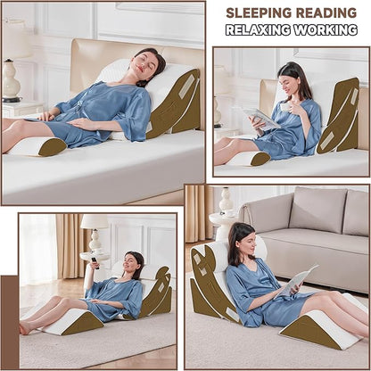 Yojoker 4PCS Orthopedic Bed Wedge Pillow Set for Sleeping, Post Surgery Foam Pillow for Body, Back and Leg Pain Relief, Triangle Adjustable Support Pillow - Acid Reflux Sleeping Pillows Brown