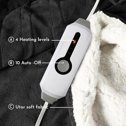 Electric Heated Blanket 90"x100" King Size Microplush Cover Blanket, 4 Heat Settings & 10 Hours Auto Off, Cozy & Warm for All Night, Machine Washable, Iron Grey
