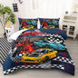 AILONEN Racing Car Comforter Set Full Size, Cool Speed Race Car Bedding Sets for Kids Boys,Automobile Extreme Sport Duvet Set,Checkered Squares Quilt Set,3 Pieces,1 Quilt and 2 Pillowcases,Microfibre