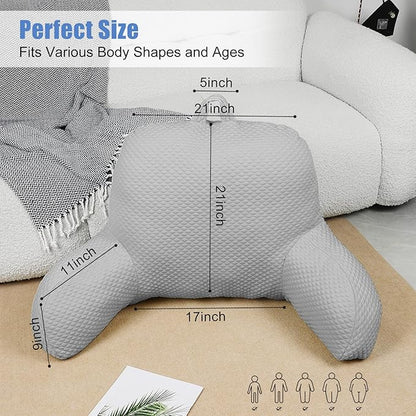 Reading Pillow, Silk Back Support Pillow for Bed Sitting Up, Large Bed Rest Pillow with Arms for Adults,Back Support Pillow for Couch and Chair, Grey